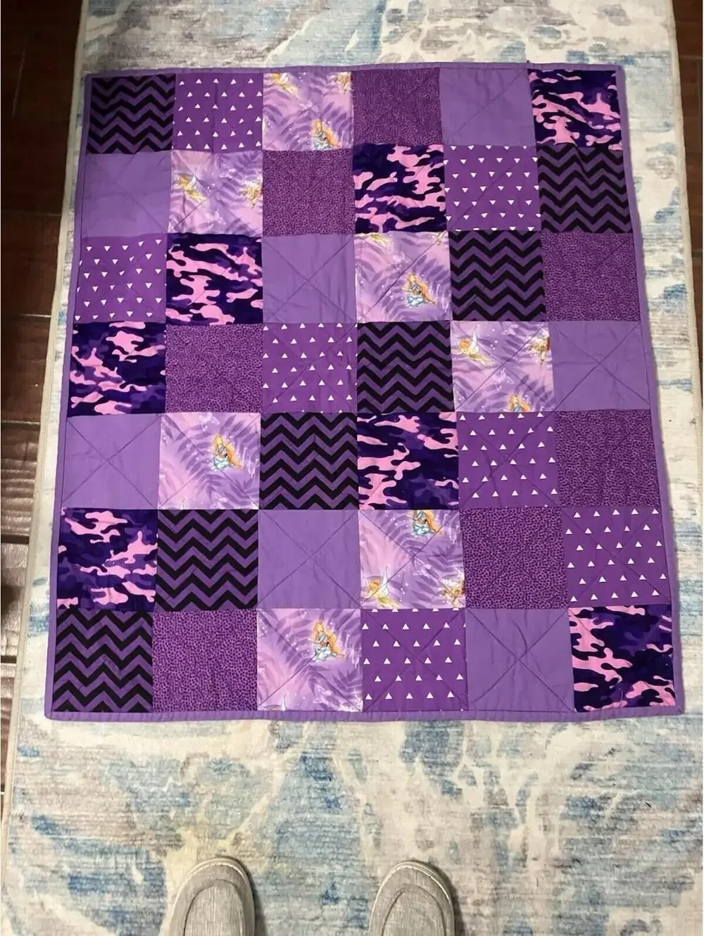 Purple Handmade Patchwork Infant Quilt Size 36” x 32” EUC